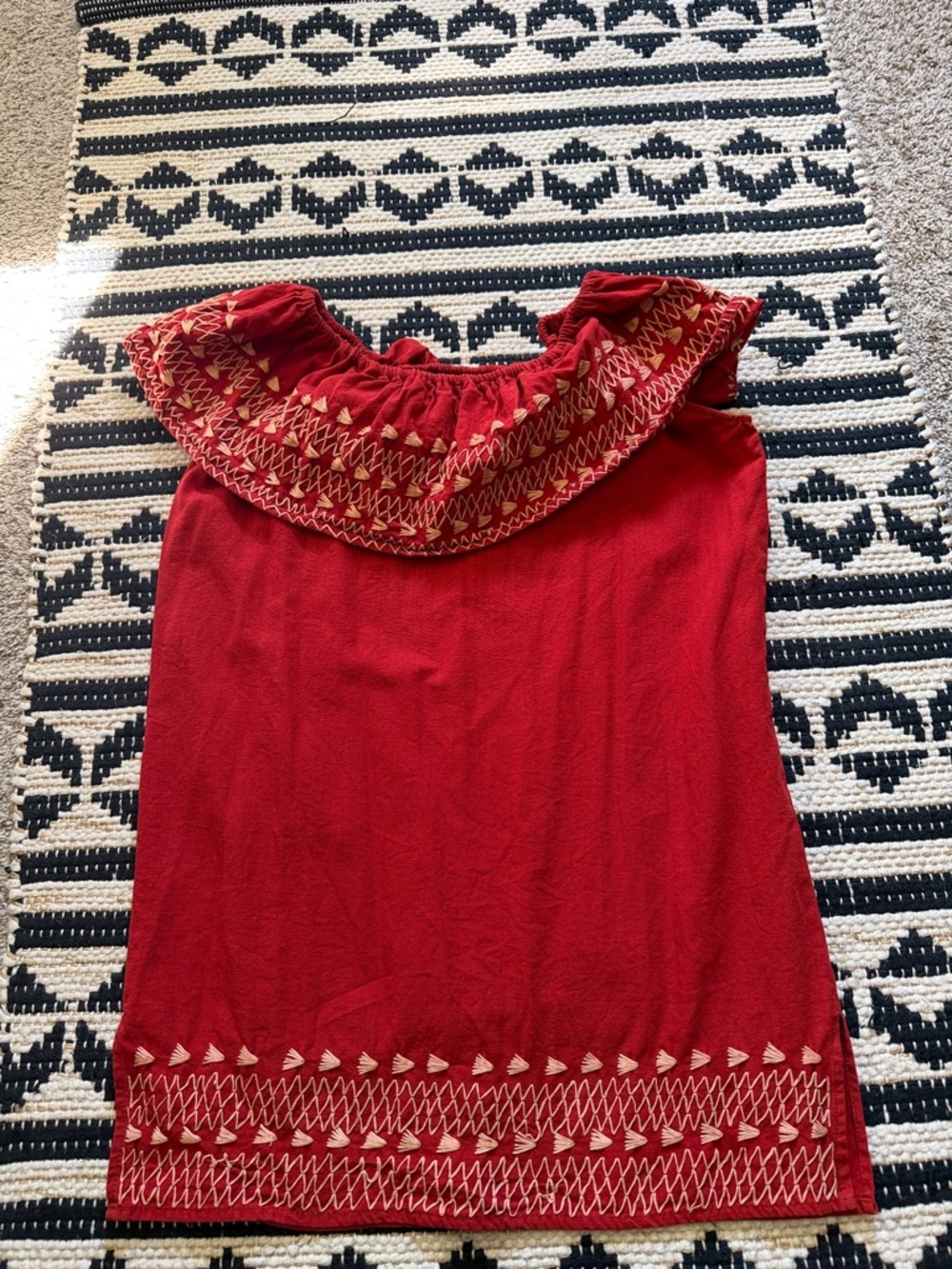 Women’s Red Off-Shoulder Embroidered Mini Dress - Picture 6 of 7